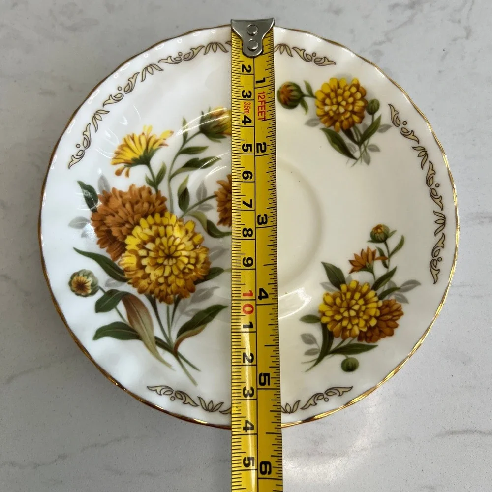 E&R Golden Crown Bone China October Bouquet of the Month Series Cup & Saucer Vtg